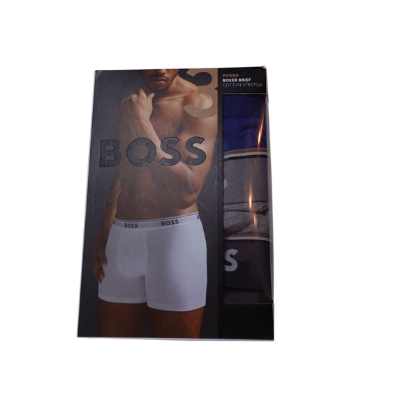 NIP Hugo Boss 3 Pack Power Boxer Brief Underwear Sz S Gray Blue Cotton Stretch - Picture 2 of 8